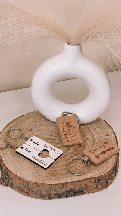 Conjunto 2 porta-chaves data e iniciais